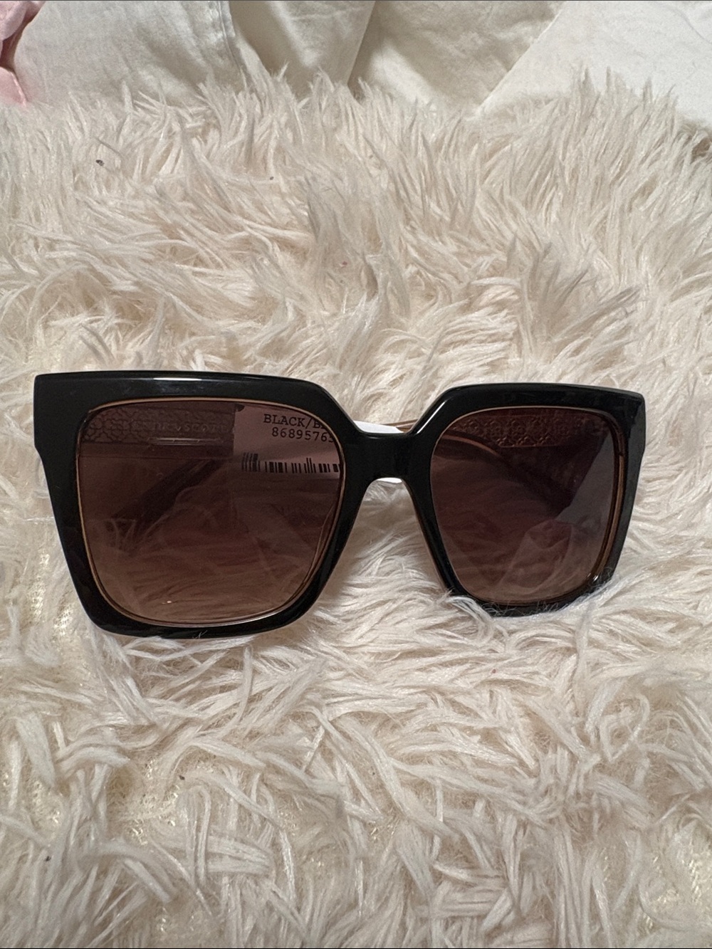 Kendra Scott Glossy Black Square Sunglasses with Brown Lenses